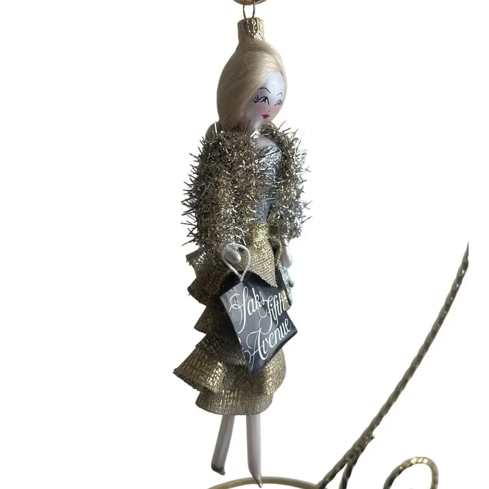 NIB Authentic Retired De Carlini Italy for Saks Fifth Avenue Ornament Gold Lady